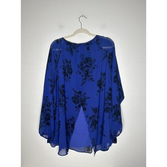 Torrid Floral Print Top Black Bright Blue Chiffon Split Tulip Back Womens Size 3 - Picture 5 of 11